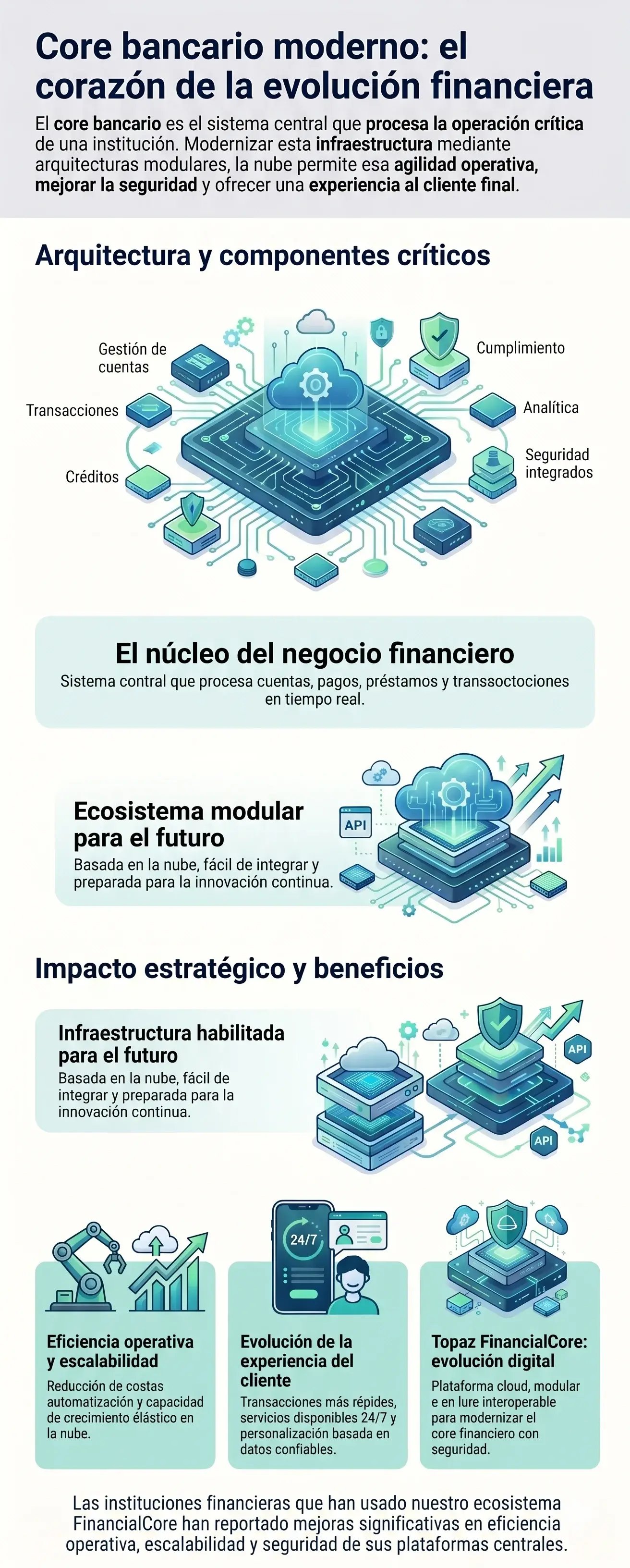 Infografía sobroe core bancario de Topaz, el núcleo del negocio financiero